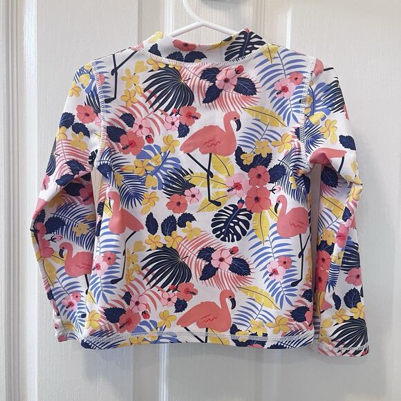 RuffleButts Tropical Flamingo Long Sleeve Rash Guard Swim Top Girls Size 4T - Picture 6 of 8